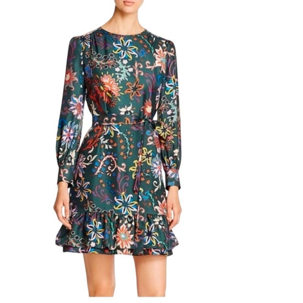 Tory Burch Printed Silk Twill Dress in Black Mountain Floral Size 00 - Picture 3 of 9